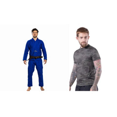 Kit Kimono Jiu-Jitsu First Fight for Good 350g - Azul e Preto + Rash Guard