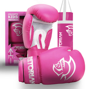 kit luva de boxe infantil rosa